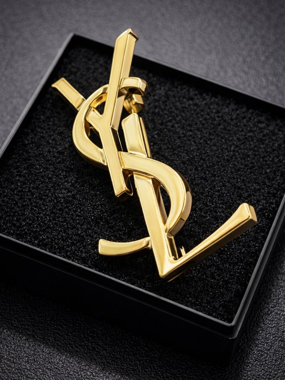 Vintage Gold Yves Saint Laurent YSL Brooch Employee Appreciation Lapel Pin Small
